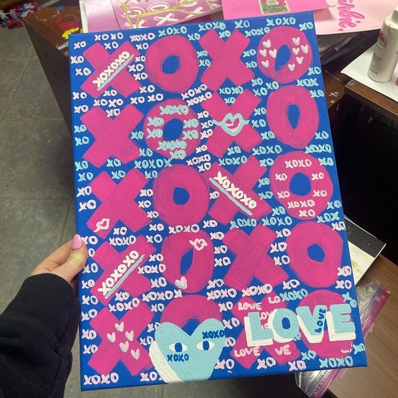 HAND MADE 12x16 Blue and Pink Preppy Painting - Picture 1 of 1